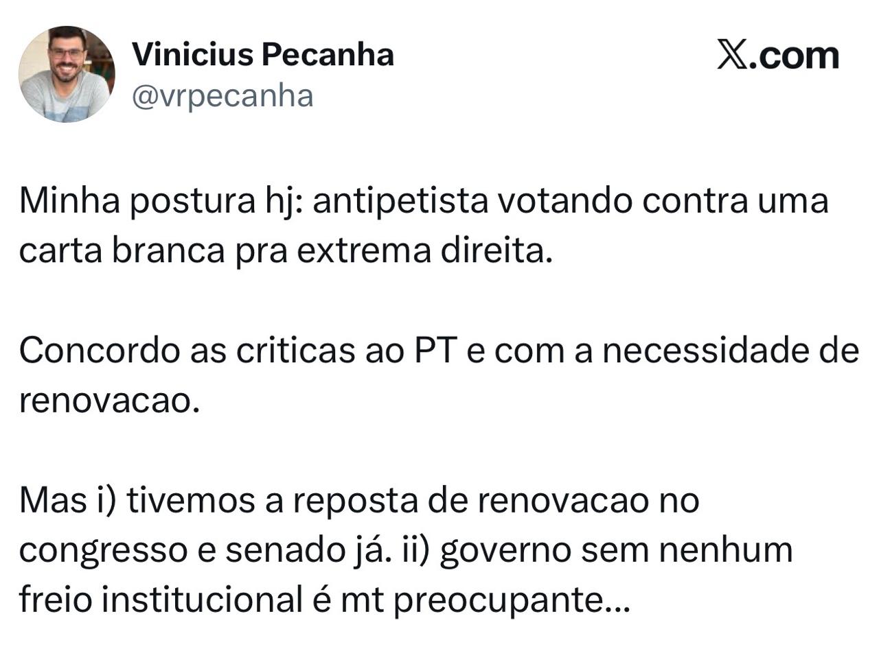 Prévia do conteúdo "Antipetista contra carta branca à extrema direita"