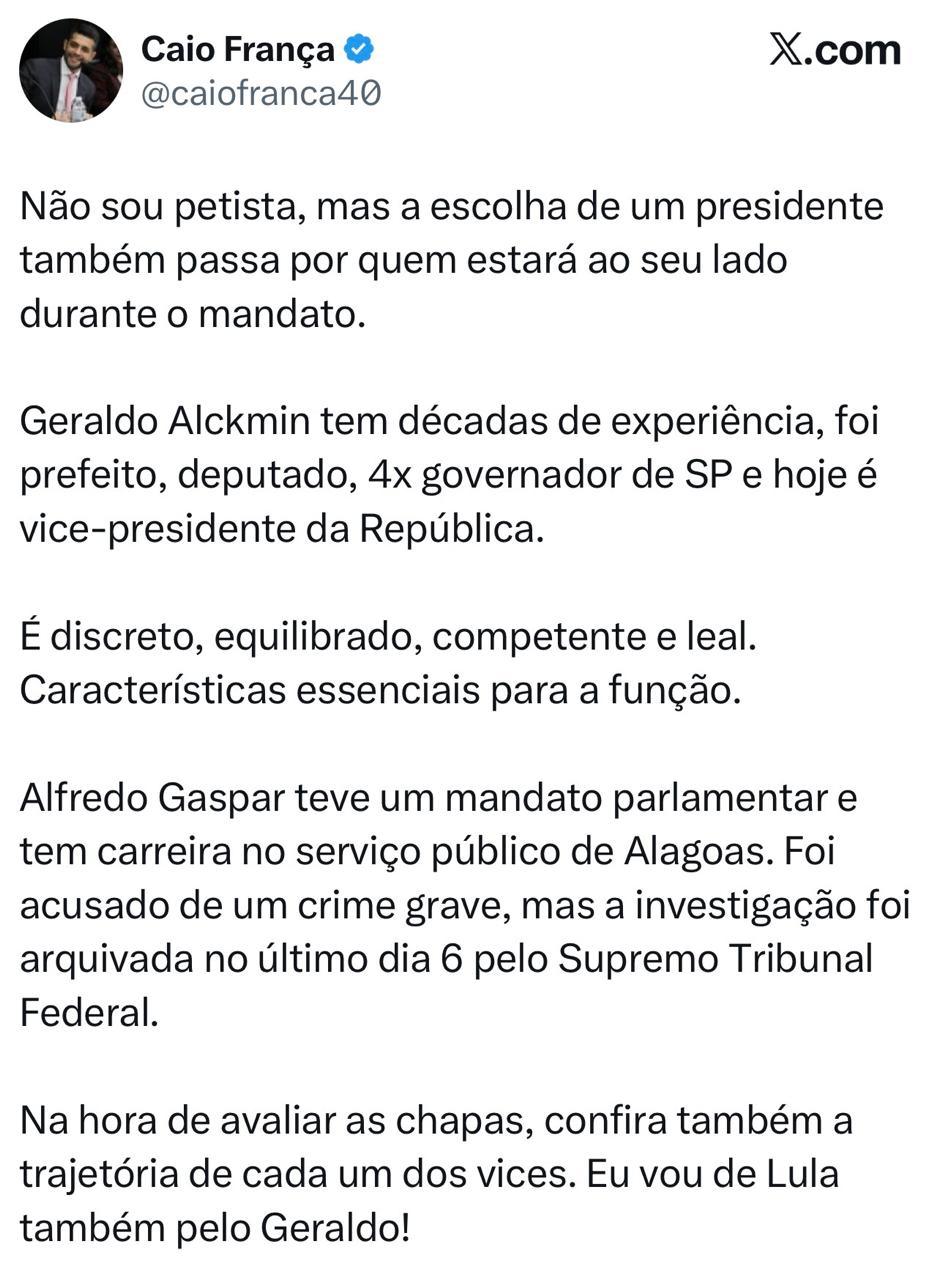 Prévia do conteúdo "Vou de Lula também pelo Geraldo"